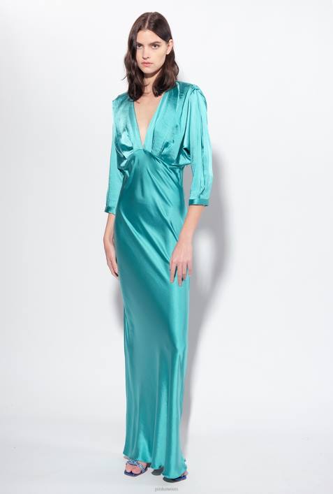 lange Kleider | Pinko Blau Satinkleid mit SchleifeZ4ZP169