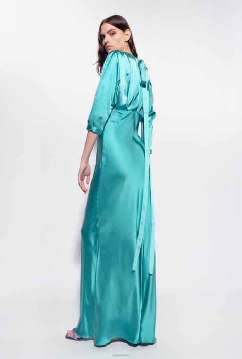lange Kleider | Pinko Blau Satinkleid mit SchleifeZ4ZP169