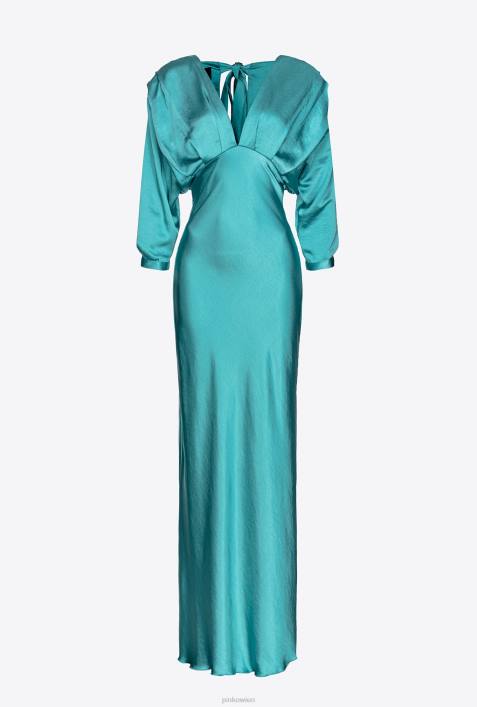 lange Kleider | Pinko Blau Satinkleid mit SchleifeZ4ZP169
