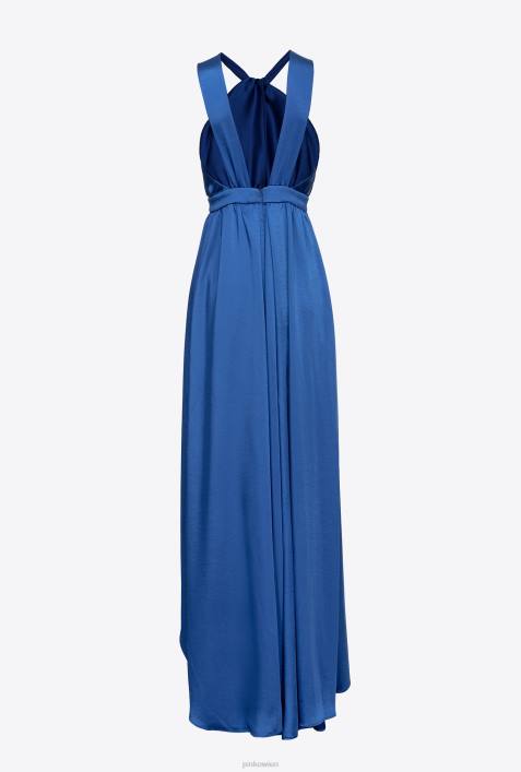 lange Kleider | Pinko Blau langes Satinkleid mit SchlitzZ4ZP49