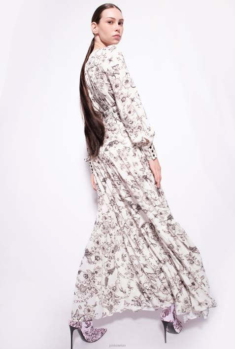 lange Kleider | Pinko Butter/Schwarz Hemdkleid mit Tattoo-PrintZ4ZP114
