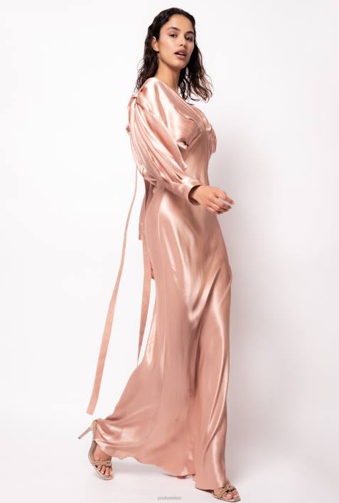 lange Kleider | Pinko Cameo-Rosa Satinkleid mit SchleifeZ4ZP110