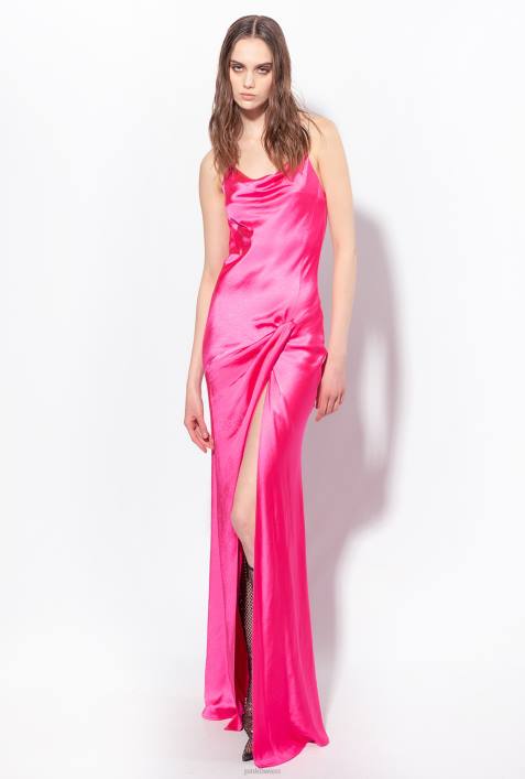 lange Kleider | Pinko Fuchsia-Lila Langes Satinkleid mit RingdetailZ4ZP47