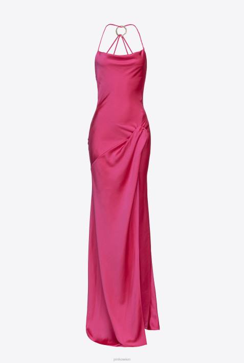 lange Kleider | Pinko Fuchsia-Lila Langes Satinkleid mit RingdetailZ4ZP47
