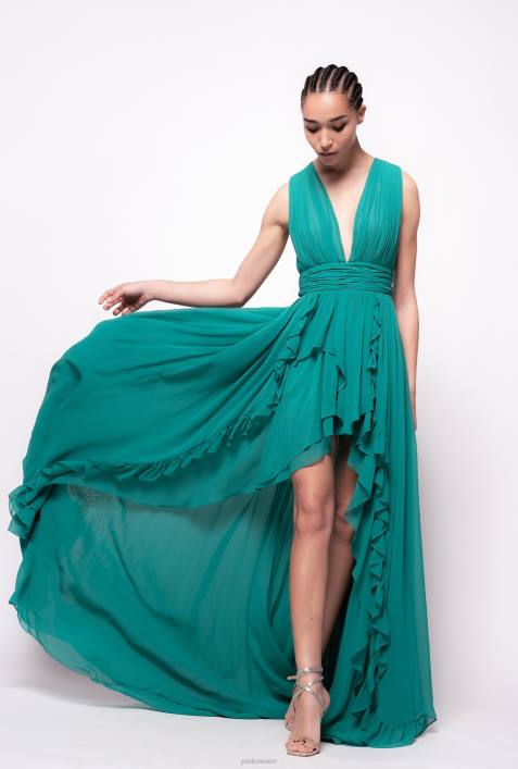 lange Kleider | Pinko Gummikaramell langes Kleid mit RüschenZ4ZP220