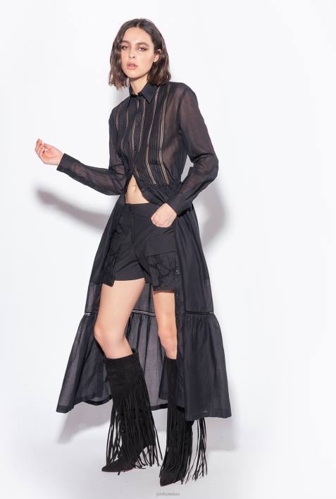 lange Kleider | Pinko Limousine schwarz Langes Hemdblusenkleid aus MusselinZ4ZP98
