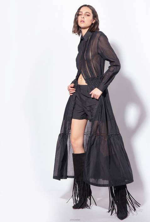 lange Kleider | Pinko Limousine schwarz Langes Hemdblusenkleid aus MusselinZ4ZP98