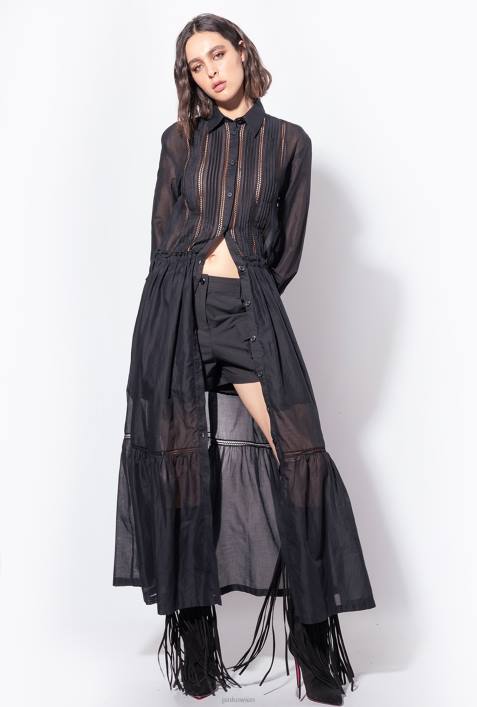lange Kleider | Pinko Limousine schwarz Langes Hemdblusenkleid aus MusselinZ4ZP98