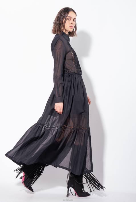 lange Kleider | Pinko Limousine schwarz Langes Hemdblusenkleid aus MusselinZ4ZP98