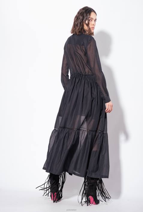 lange Kleider | Pinko Limousine schwarz Langes Hemdblusenkleid aus MusselinZ4ZP98