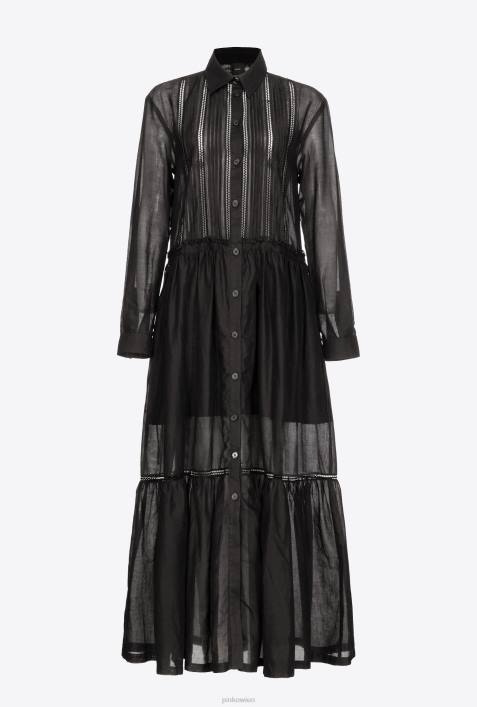 lange Kleider | Pinko Limousine schwarz Langes Hemdblusenkleid aus MusselinZ4ZP98