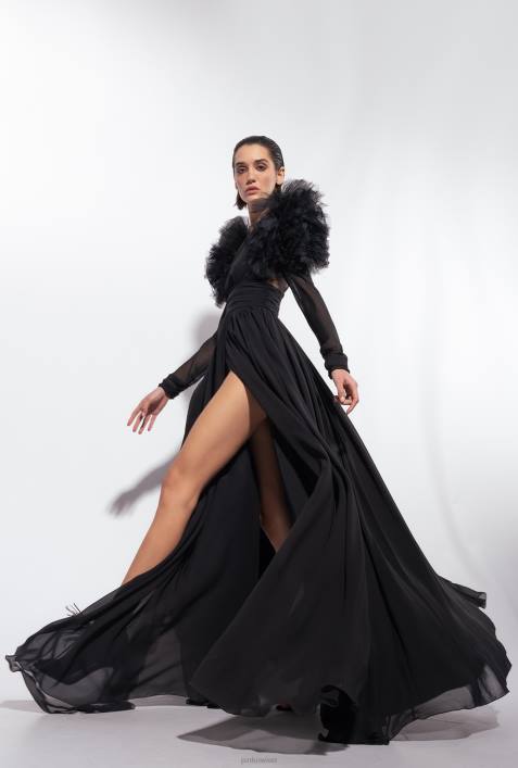 lange Kleider | Pinko Limousine schwarz Langes Kleid aus Chiffon und TüllZ4ZP187