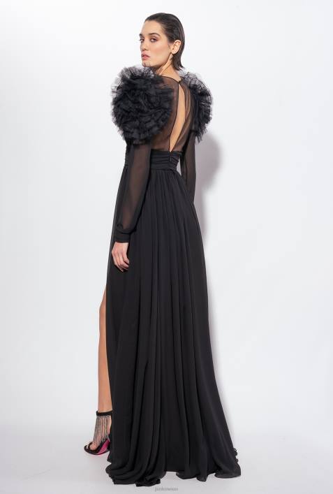 lange Kleider | Pinko Limousine schwarz Langes Kleid aus Chiffon und TüllZ4ZP187