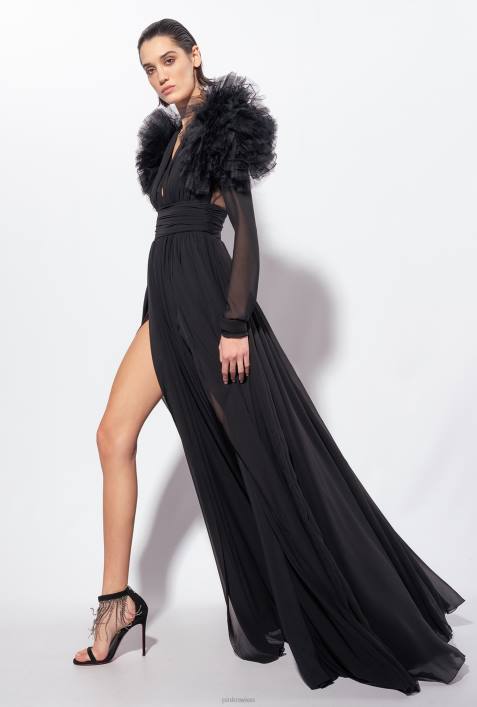 lange Kleider | Pinko Limousine schwarz Langes Kleid aus Chiffon und TüllZ4ZP187