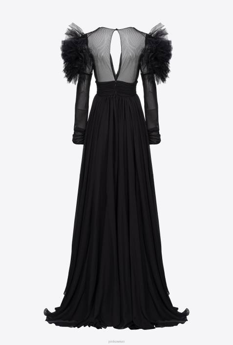 lange Kleider | Pinko Limousine schwarz Langes Kleid aus Chiffon und TüllZ4ZP187