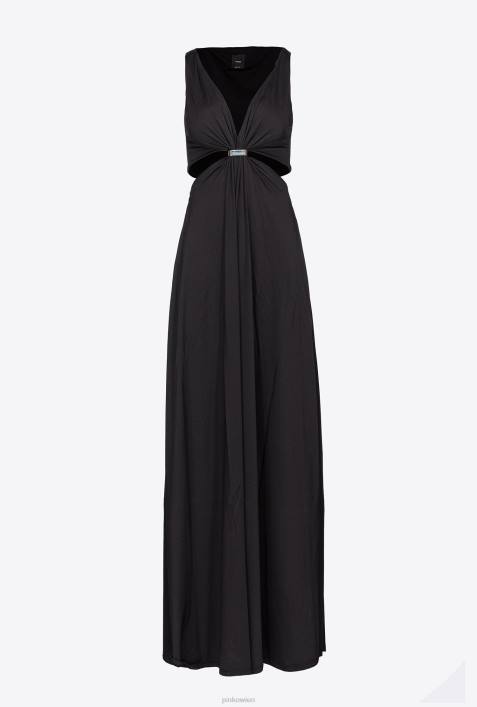 lange Kleider | Pinko Limousine schwarz Langes Kleid mit MetalldetailZ4ZP35