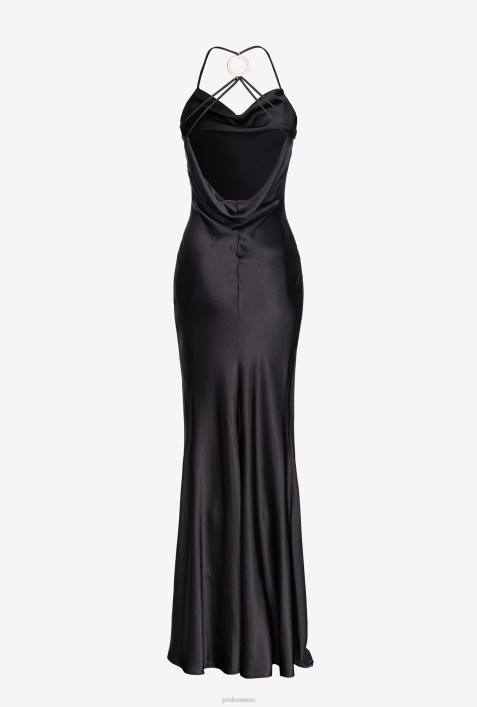 lange Kleider | Pinko Limousine schwarz Langes Satinkleid mit RingdetailZ4ZP48