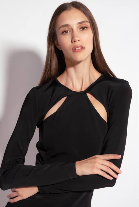 lange Kleider | Pinko Limousine schwarz Wadenlanges Kleid aus fließendem NeoprenZ4ZP96