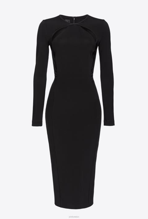lange Kleider | Pinko Limousine schwarz Wadenlanges Kleid aus fließendem NeoprenZ4ZP96