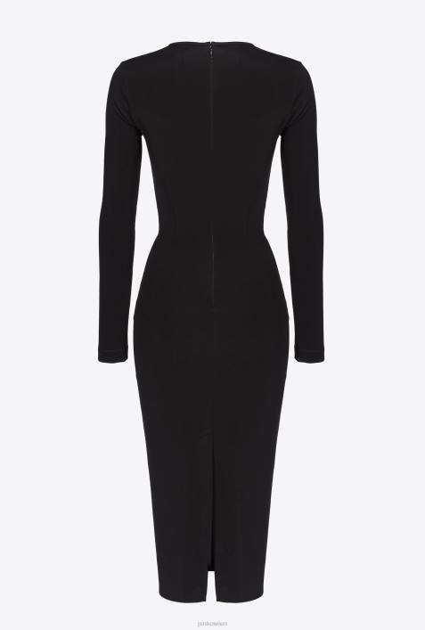 lange Kleider | Pinko Limousine schwarz Wadenlanges Kleid aus fließendem NeoprenZ4ZP96
