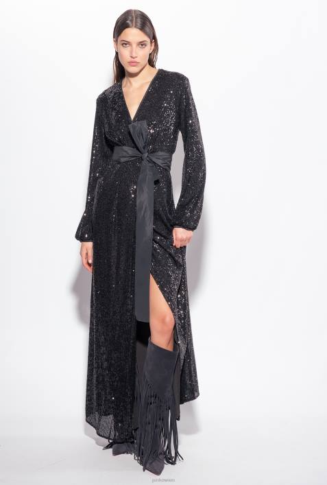 lange Kleider | Pinko Limousine schwarz Wickelkleid mit PaillettenZ4ZP197