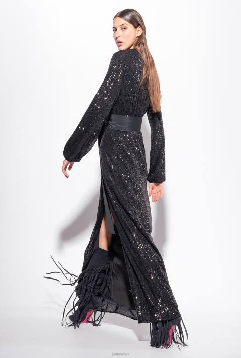 lange Kleider | Pinko Limousine schwarz Wickelkleid mit PaillettenZ4ZP197