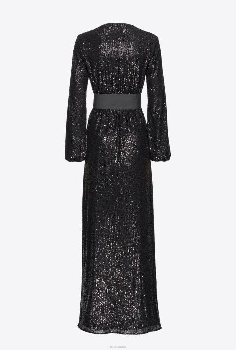 lange Kleider | Pinko Limousine schwarz Wickelkleid mit PaillettenZ4ZP197
