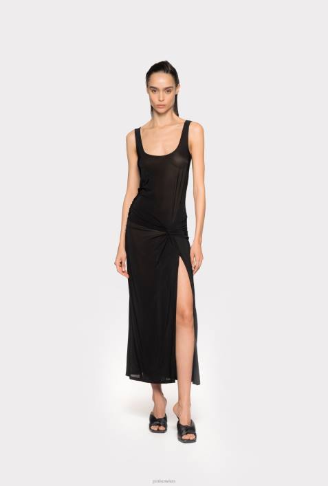 lange Kleider | Pinko Limousine schwarz drapiertes Jerseykleid mit SchlitzZ4ZP1