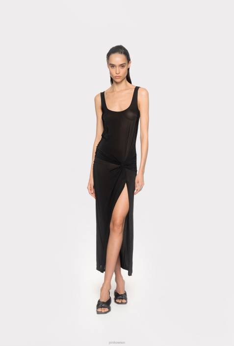 lange Kleider | Pinko Limousine schwarz drapiertes Jerseykleid mit SchlitzZ4ZP1