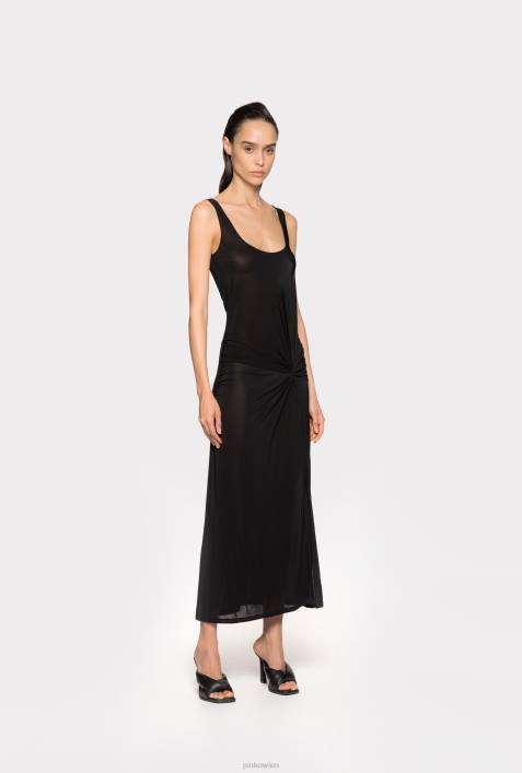 lange Kleider | Pinko Limousine schwarz drapiertes Jerseykleid mit SchlitzZ4ZP1