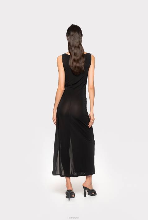 lange Kleider | Pinko Limousine schwarz drapiertes Jerseykleid mit SchlitzZ4ZP1