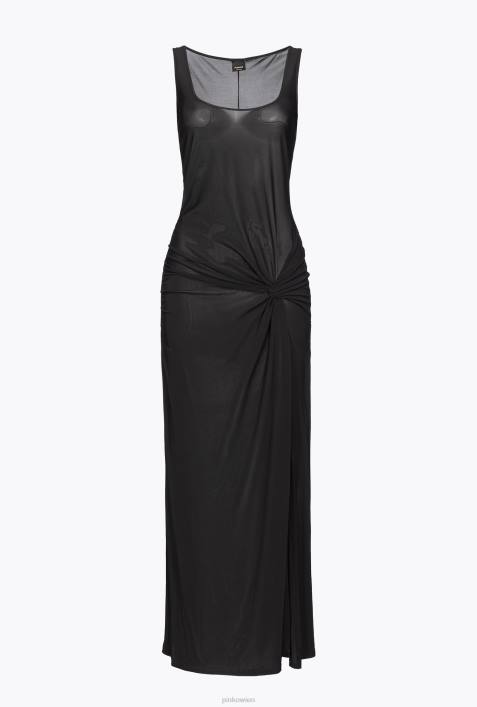 lange Kleider | Pinko Limousine schwarz drapiertes Jerseykleid mit SchlitzZ4ZP1