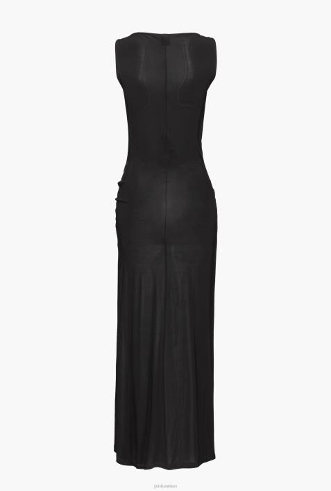 lange Kleider | Pinko Limousine schwarz drapiertes Jerseykleid mit SchlitzZ4ZP1