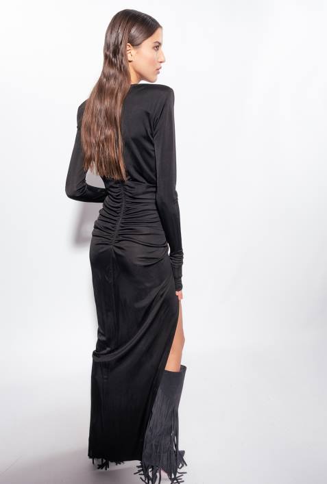 lange Kleider | Pinko Limousine schwarz glänzendes One-Shoulder-KleidZ4ZP166