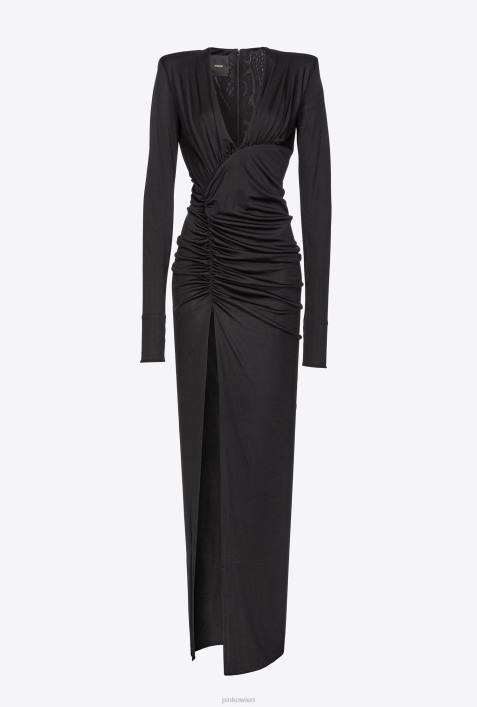 lange Kleider | Pinko Limousine schwarz glänzendes One-Shoulder-KleidZ4ZP166