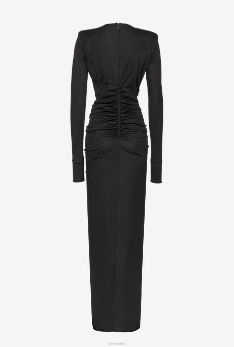 lange Kleider | Pinko Limousine schwarz glänzendes One-Shoulder-KleidZ4ZP166