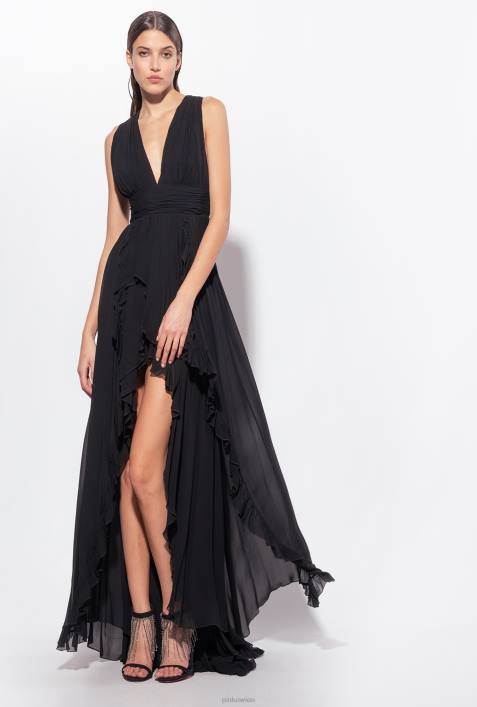 lange Kleider | Pinko Limousine schwarz langes Kleid mit RüschenZ4ZP186