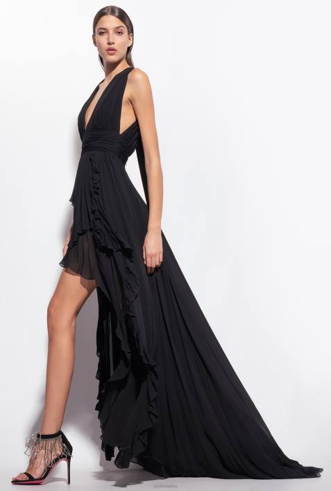 lange Kleider | Pinko Limousine schwarz langes Kleid mit RüschenZ4ZP186
