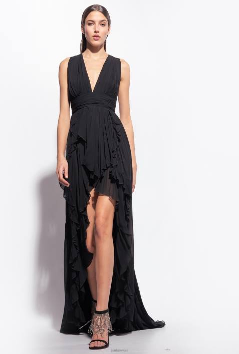 lange Kleider | Pinko Limousine schwarz langes Kleid mit RüschenZ4ZP186