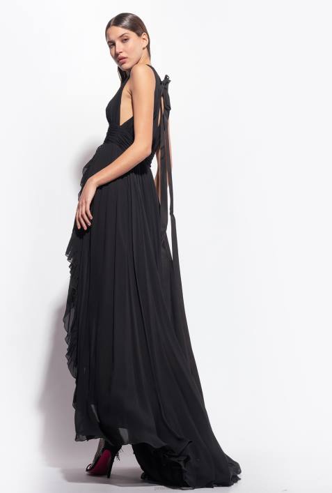 lange Kleider | Pinko Limousine schwarz langes Kleid mit RüschenZ4ZP186