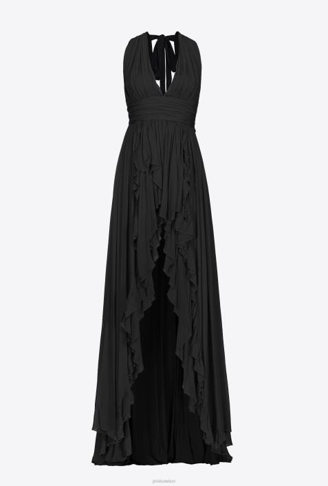 lange Kleider | Pinko Limousine schwarz langes Kleid mit RüschenZ4ZP186