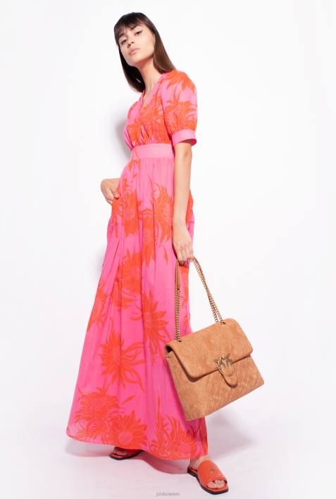 lange Kleider | Pinko Pink Rot Langes Kleid mit großen bedruckten BlumenZ4ZP63