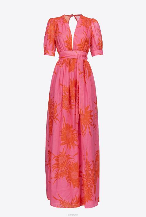 lange Kleider | Pinko Pink Rot Langes Kleid mit großen bedruckten BlumenZ4ZP63