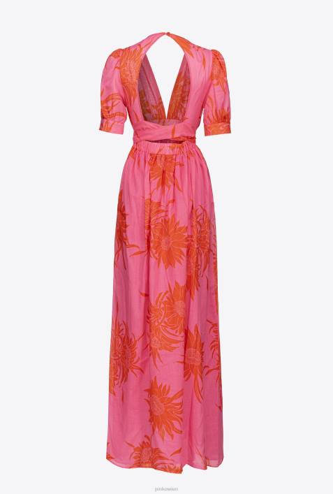 lange Kleider | Pinko Pink Rot Langes Kleid mit großen bedruckten BlumenZ4ZP63