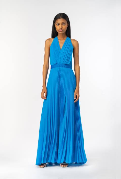 lange Kleider | Pinko Regisseur blau Langes, plissiertes ChiffonkleidZ4ZP148