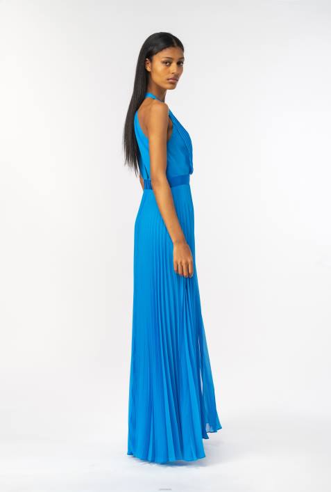 lange Kleider | Pinko Regisseur blau Langes, plissiertes ChiffonkleidZ4ZP148