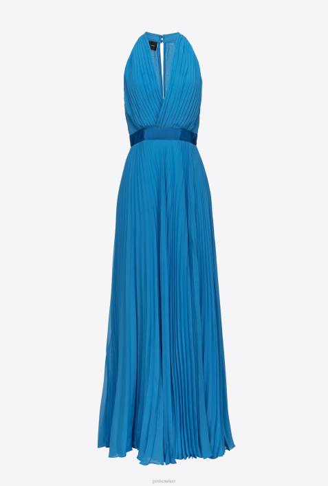 lange Kleider | Pinko Regisseur blau Langes, plissiertes ChiffonkleidZ4ZP148