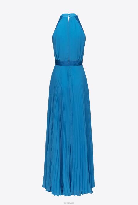 lange Kleider | Pinko Regisseur blau Langes, plissiertes ChiffonkleidZ4ZP148