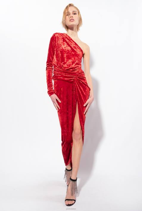 lange Kleider | Pinko Rio-Rot One-Shoulder-Kleid aus PannesamtZ4ZP199