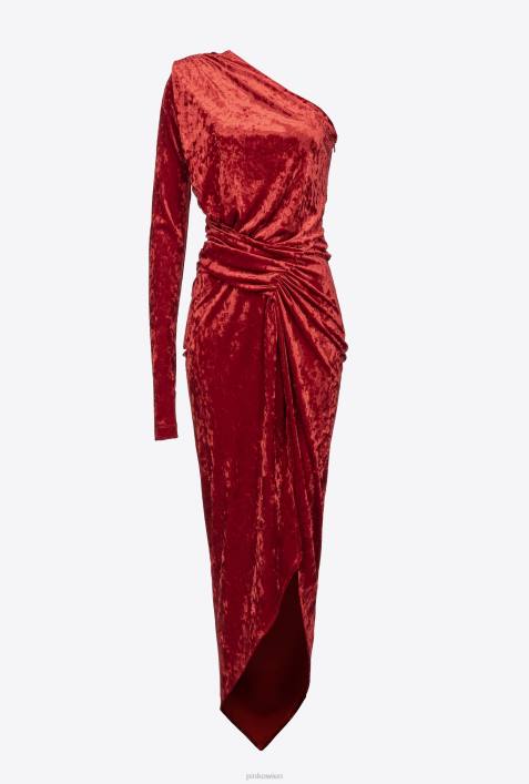 lange Kleider | Pinko Rio-Rot One-Shoulder-Kleid aus PannesamtZ4ZP199